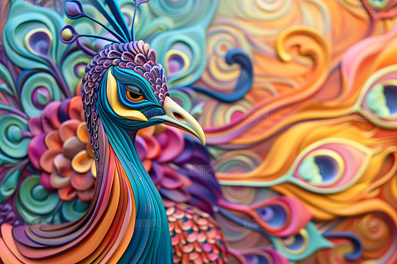 浮雕孔雀唯美肌理素材