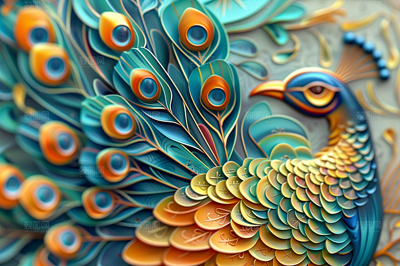 浮雕孔雀雕刻绚丽素材