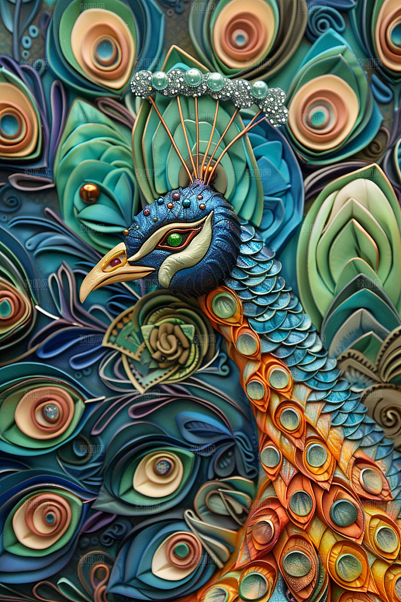 浮雕孔雀凹凸3D素材