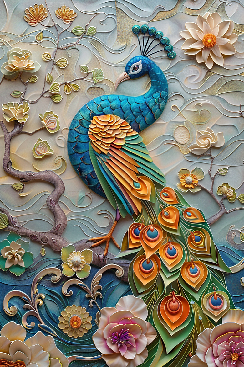 浮雕孔雀高清3D素材