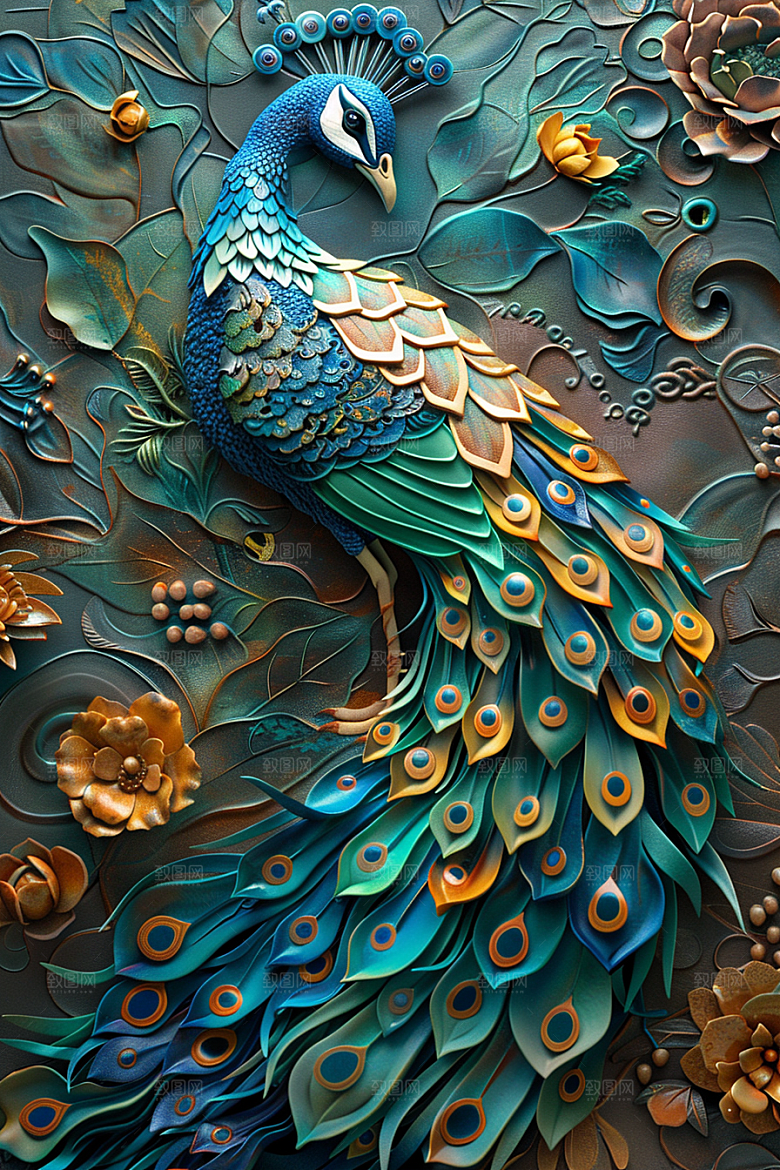 浮雕孔雀肌理凹凸素材