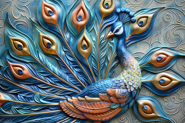 浮雕孔雀肌理绚丽素材