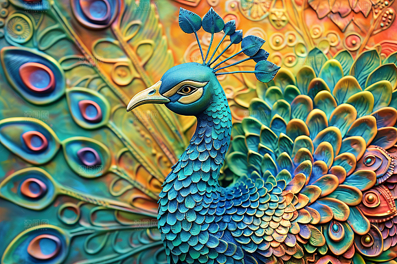 浮雕孔雀立体高清素材