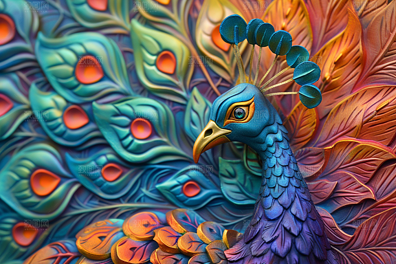 浮雕孔雀立体绚丽素材