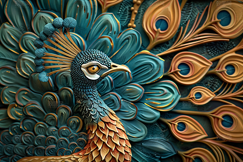 浮雕孔雀立体油画素材