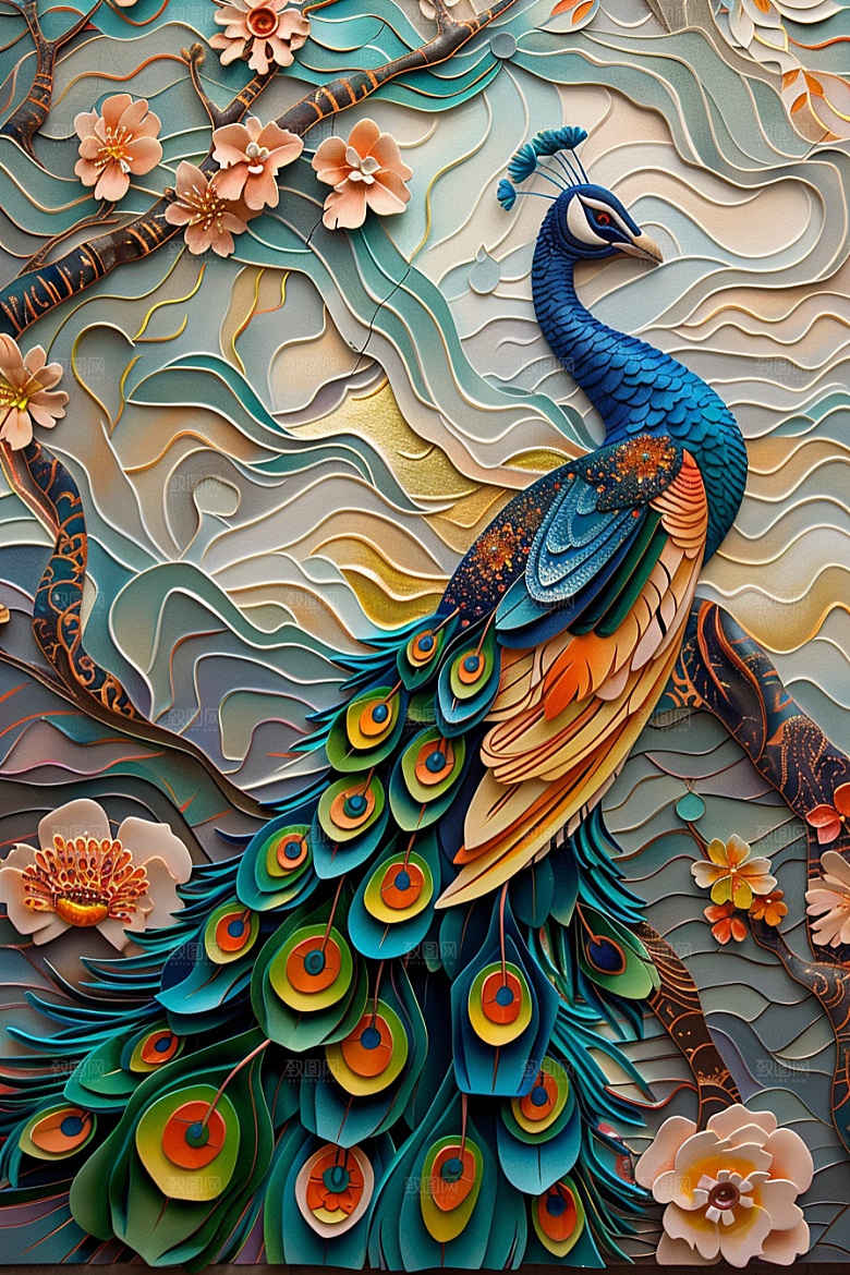 浮雕孔雀唯美绚丽素材