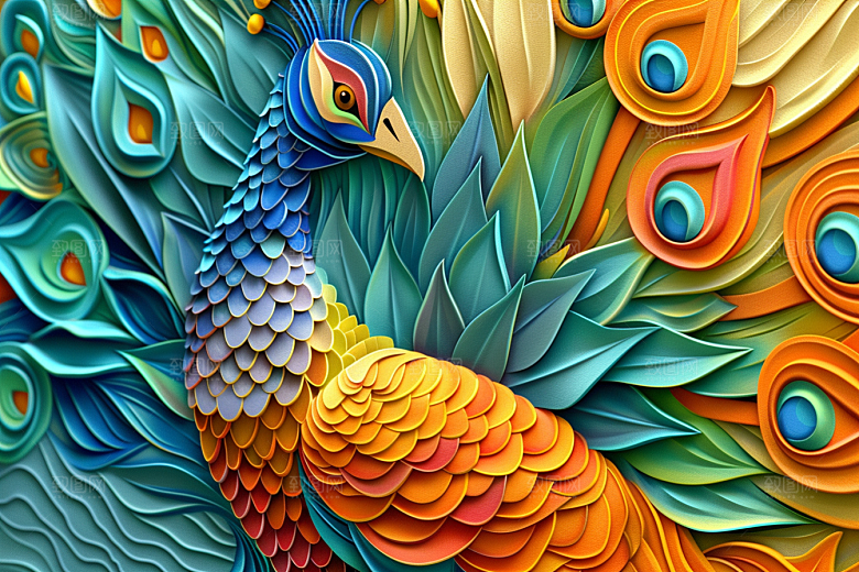 浮雕孔雀3D雕刻素材