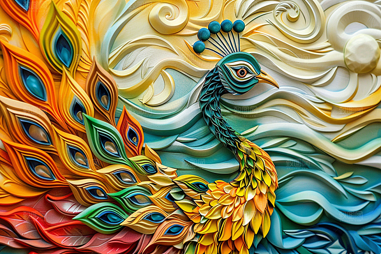 浮雕孔雀精致质感素材