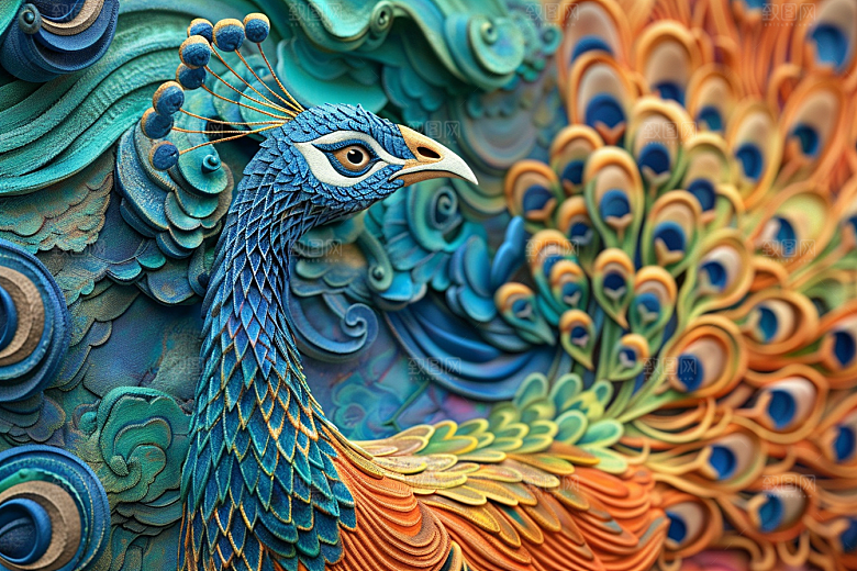 浮雕孔雀精致绚丽素材