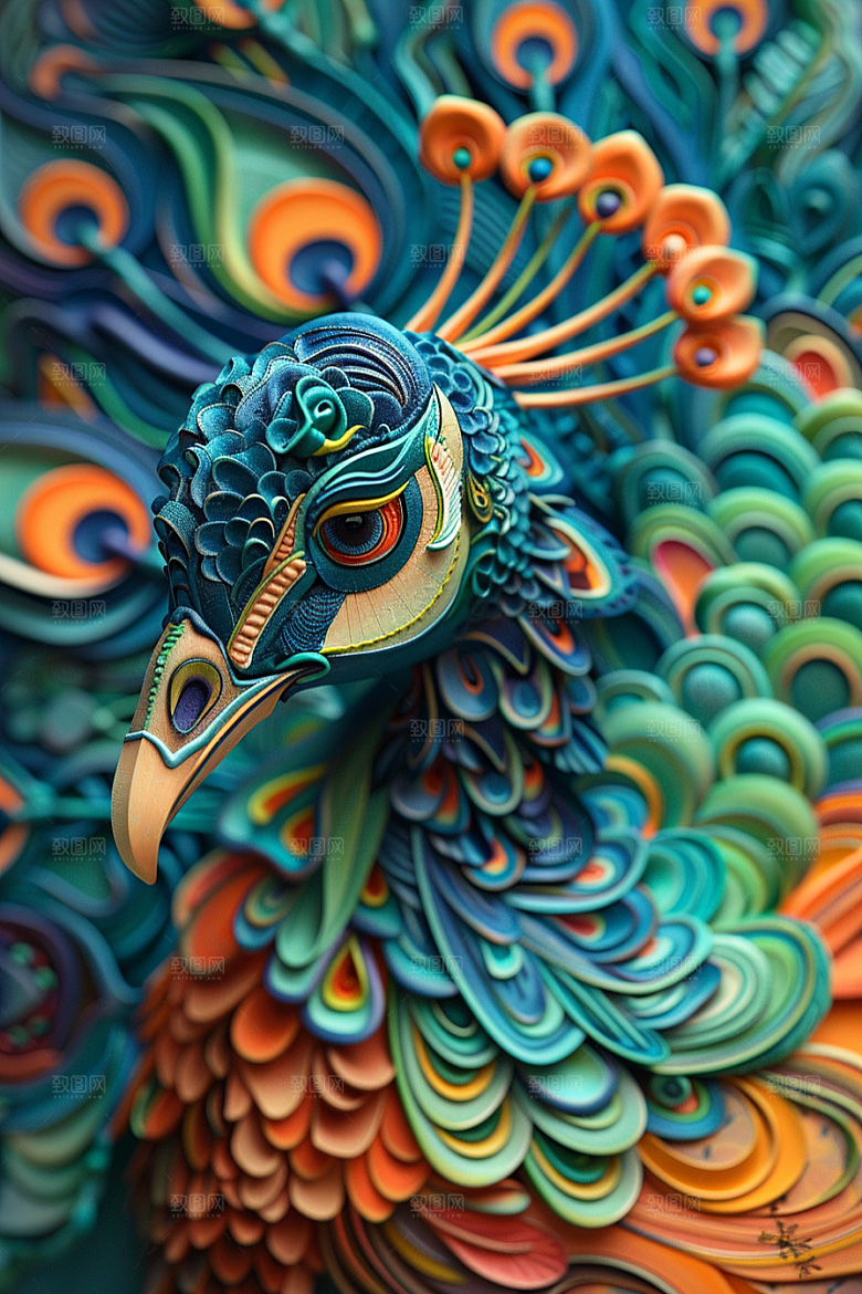 浮雕孔雀油画肌理素材