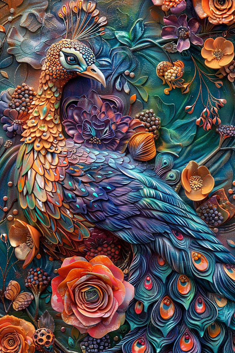 浮雕孔雀肌理凹凸素材