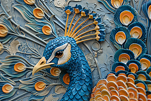 浮雕孔雀精致墙面装饰素材