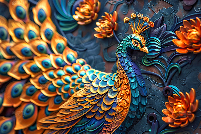 浮雕孔雀凹凸肌理素材