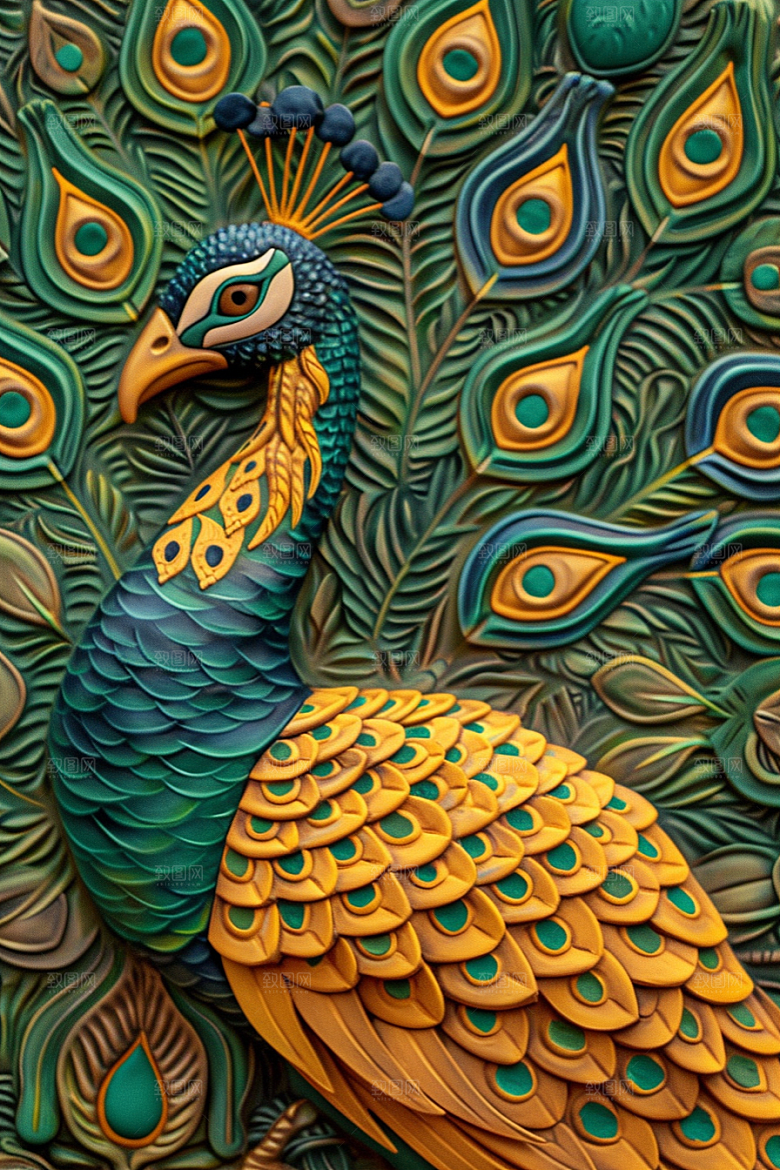 浮雕孔雀凹凸3D素材