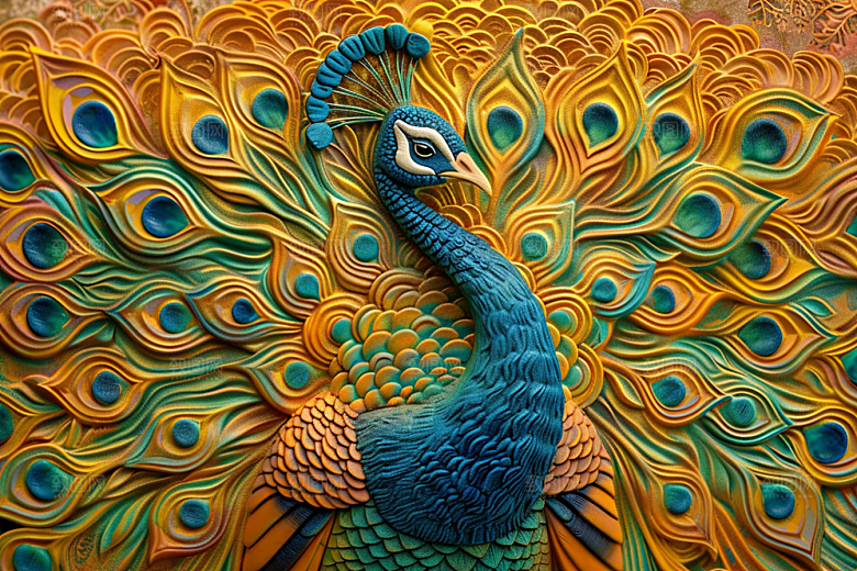 浮雕孔雀精致绚丽素材
