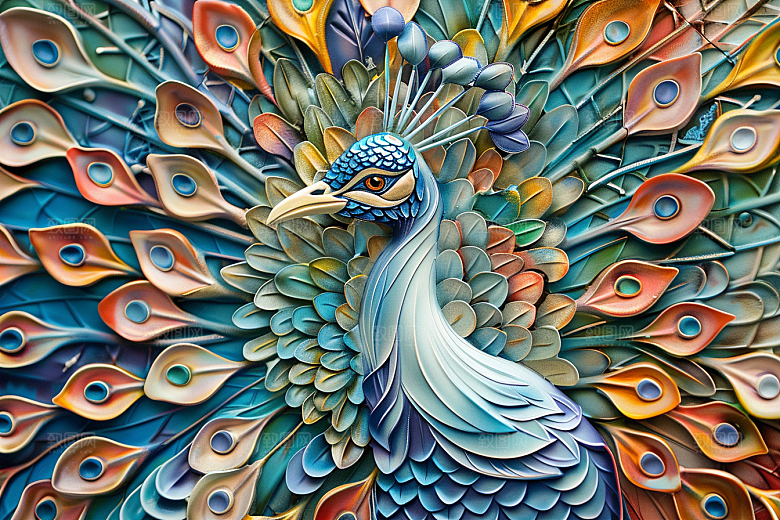 浮雕孔雀雕刻彩色素材