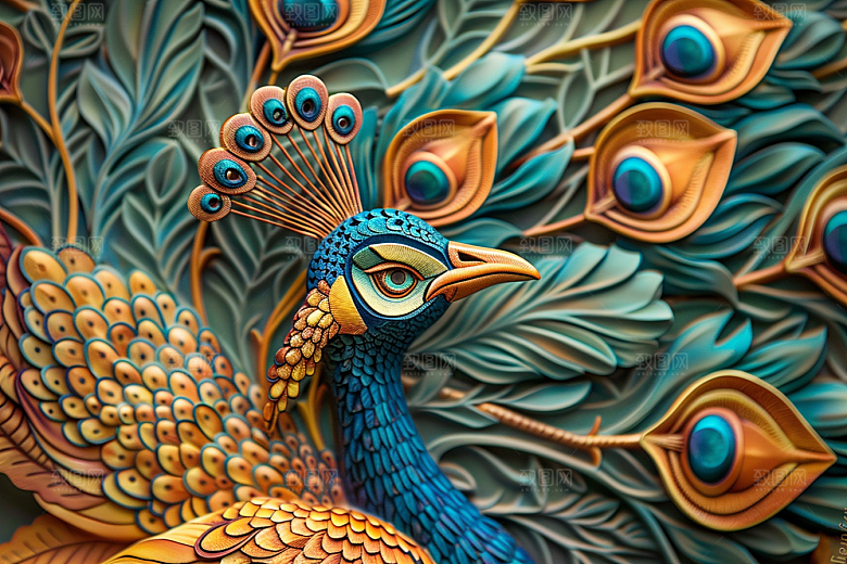 浮雕孔雀油画肌理素材