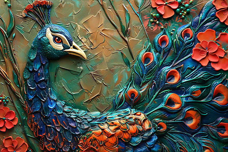 浮雕孔雀立体雕刻素材