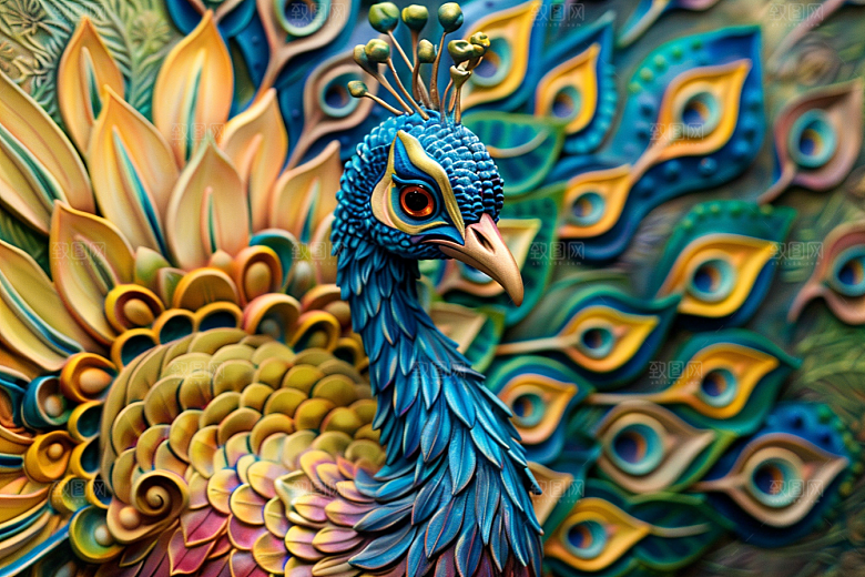 浮雕孔雀肌理雕刻素材