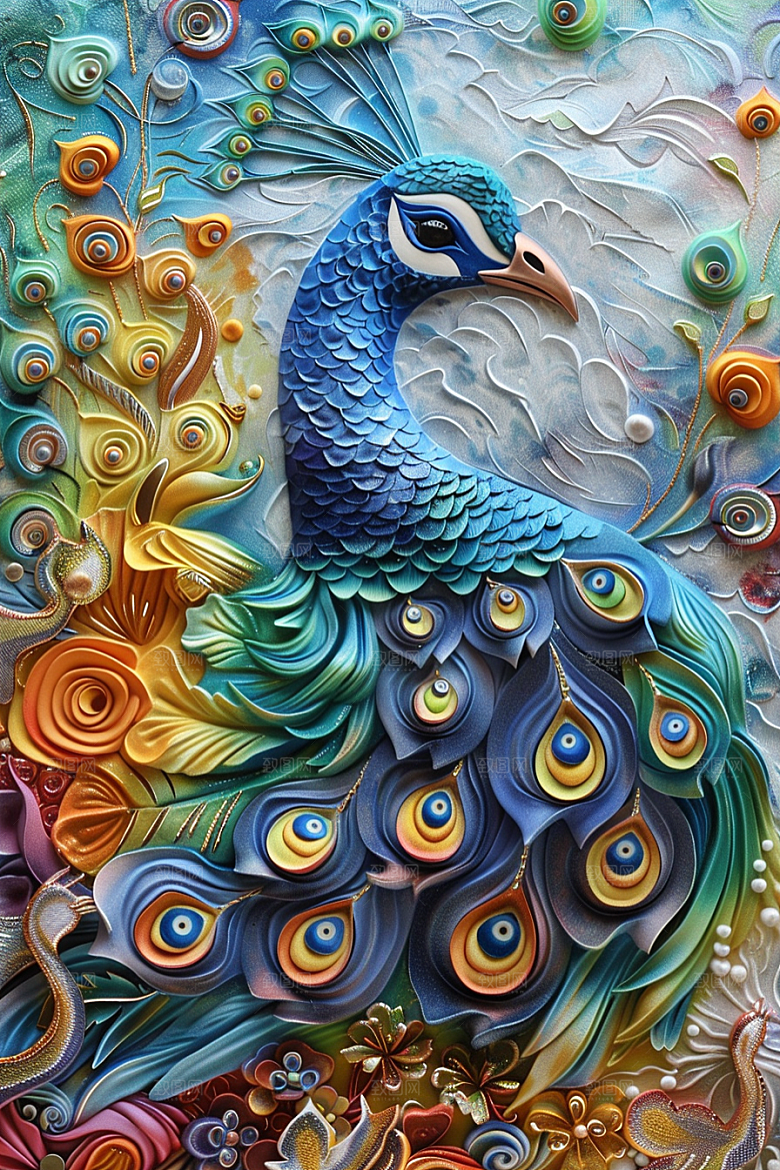浮雕孔雀精致高清素材