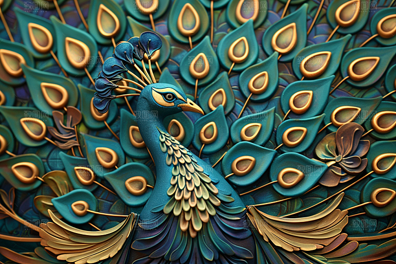 浮雕孔雀绚丽精致素材