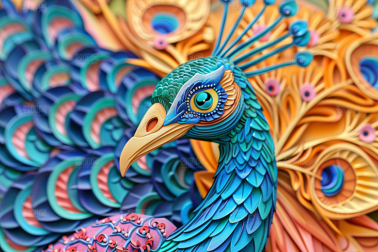 浮雕孔雀油画立体素材