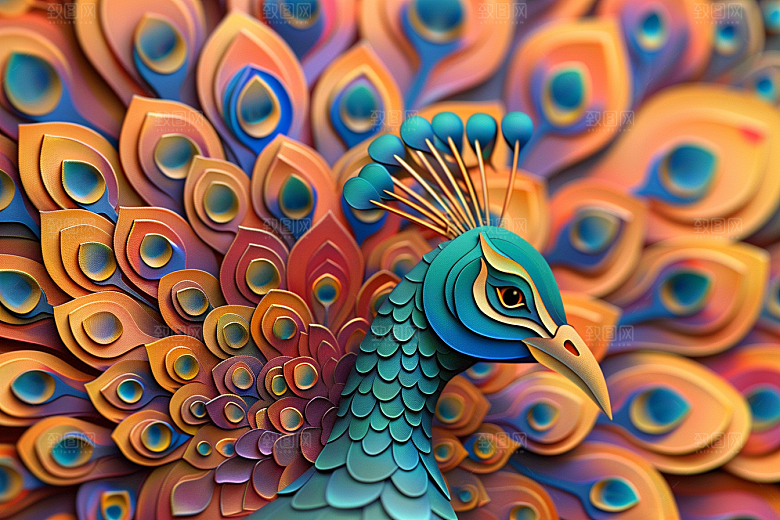 浮雕孔雀油画纹理素材
