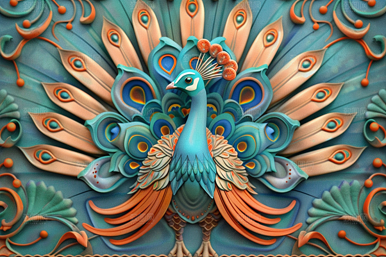 浮雕孔雀立体3D素材