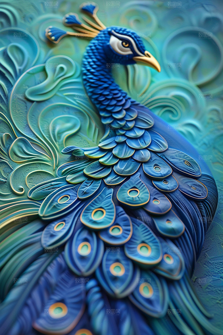 浮雕孔雀质感雕刻素材