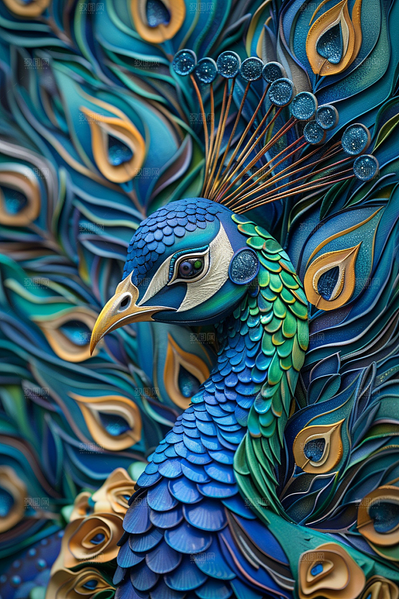 浮雕孔雀唯美纹理素材