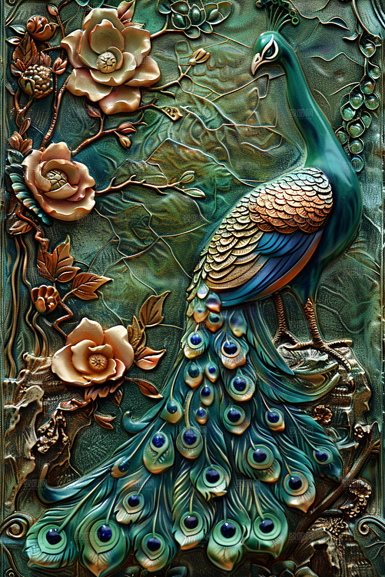 浮雕孔雀油画肌理素材