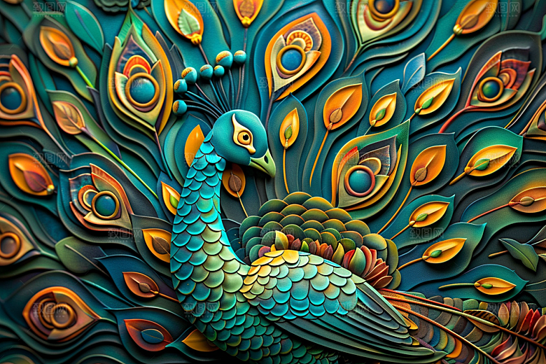浮雕孔雀绚丽立体素材