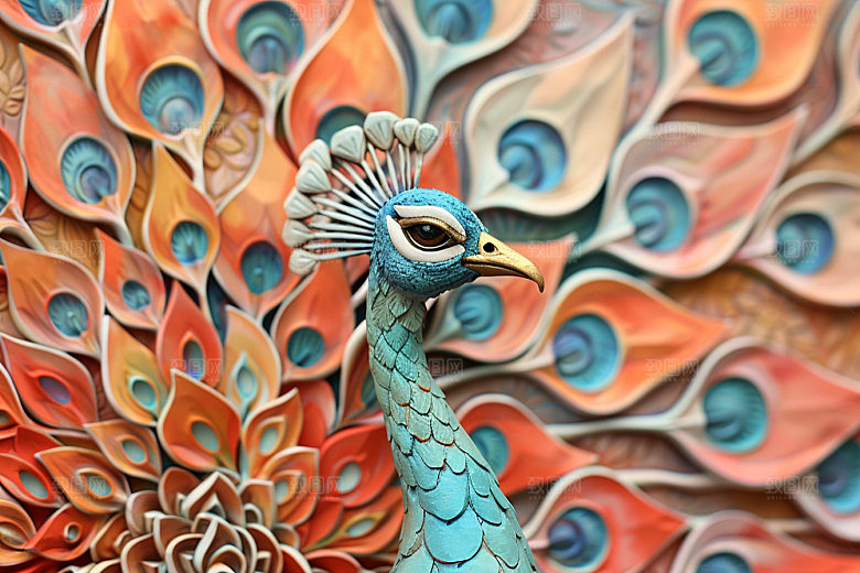浮雕孔雀油画高清素材