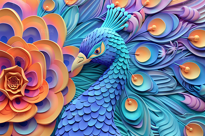 浮雕孔雀3D高清素材