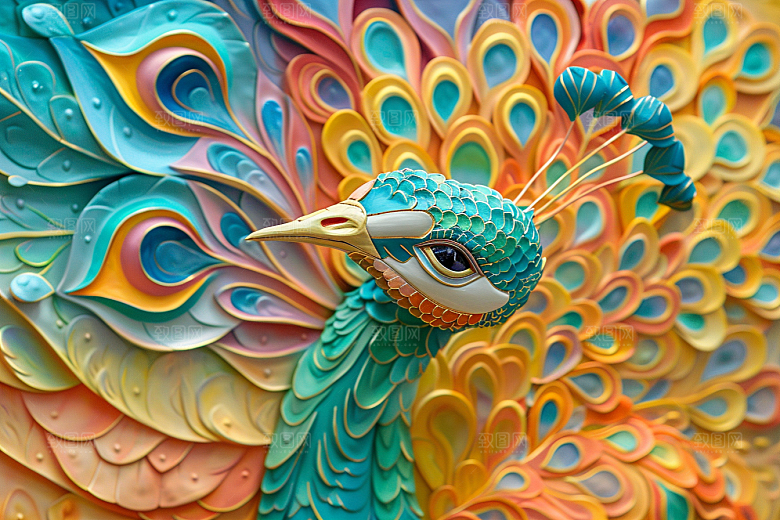 浮雕孔雀肌理精致素材