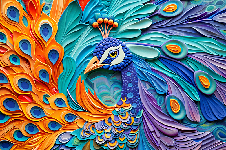 浮雕孔雀质感3D素材