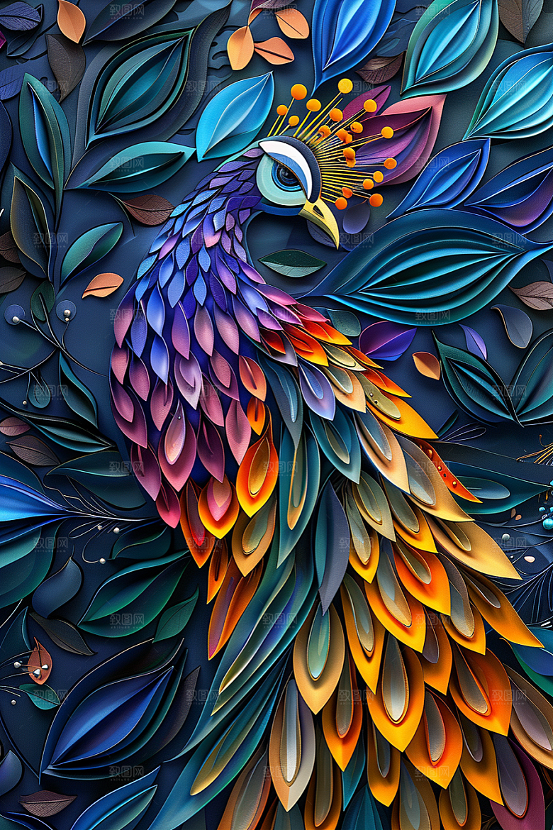 浮雕孔雀油画纹理素材
