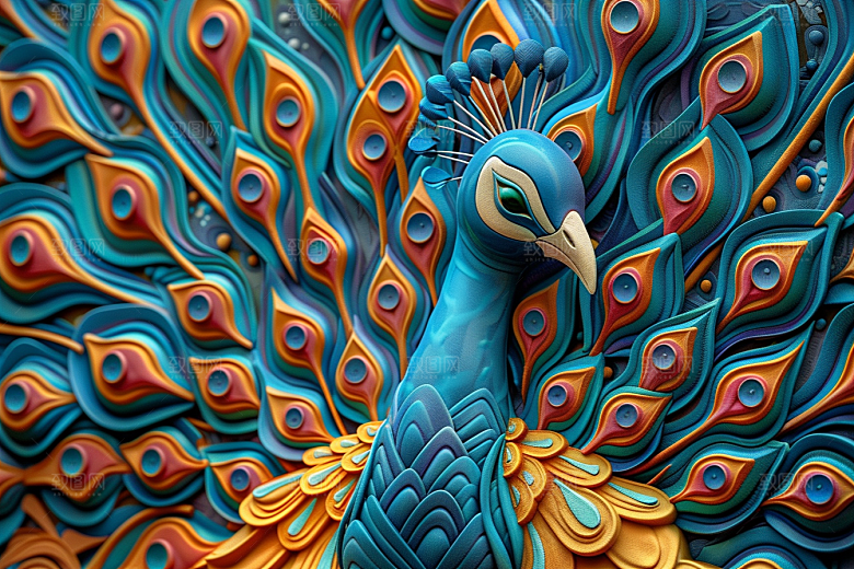 浮雕孔雀3D立体素材