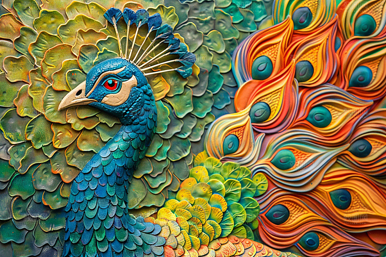 浮雕孔雀3D彩色素材