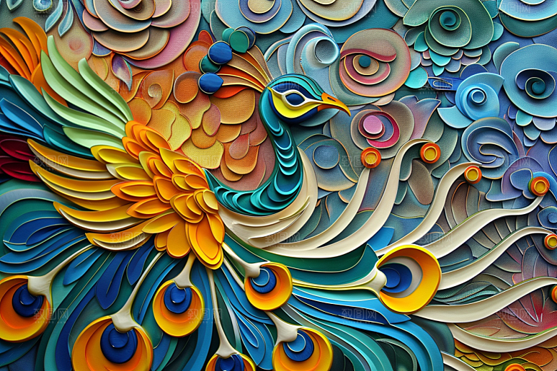 浮雕孔雀3D质感素材