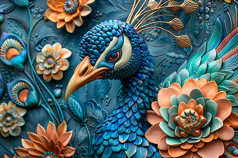 浮雕孔雀3D油画素材