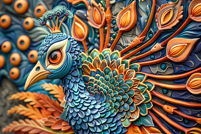 浮雕孔雀高清彩色素材