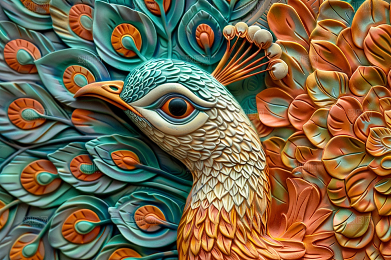 浮雕孔雀油画立体素材