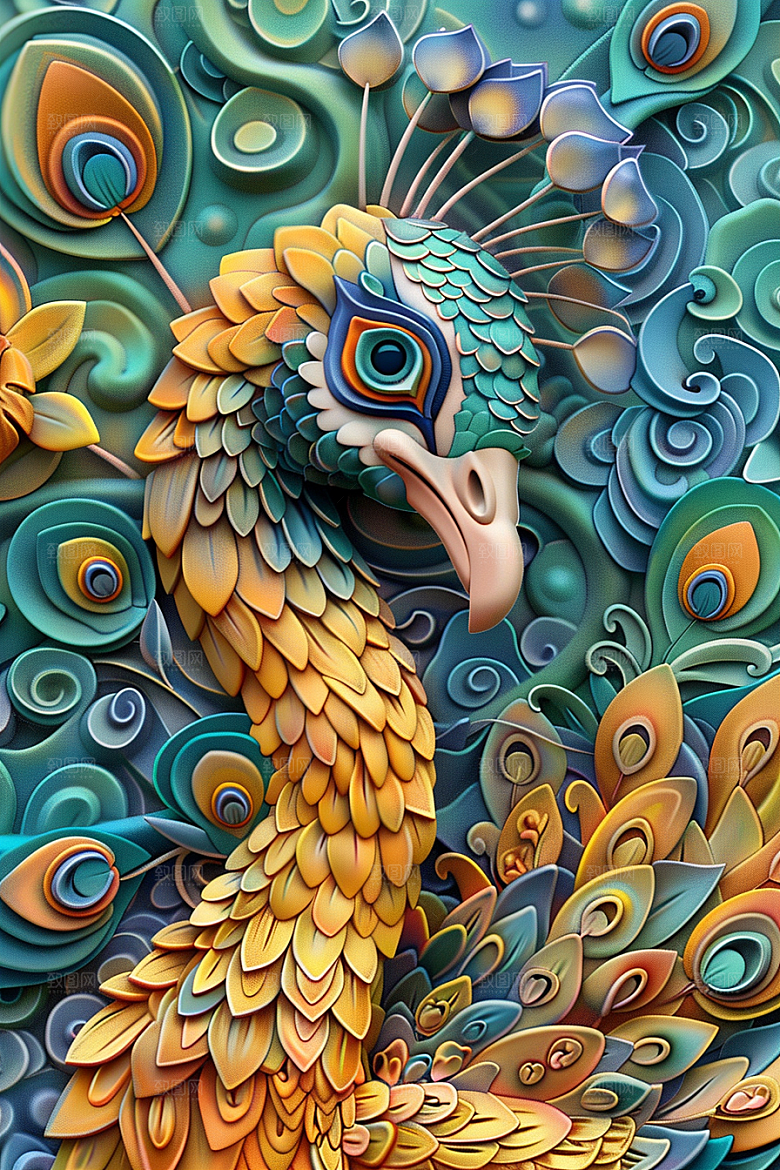 浮雕孔雀高清立体素材