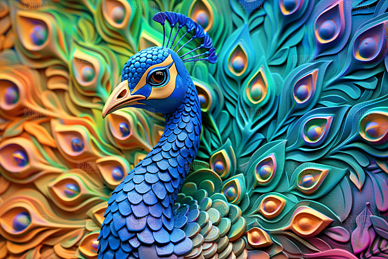 浮雕孔雀凹凸3D素材