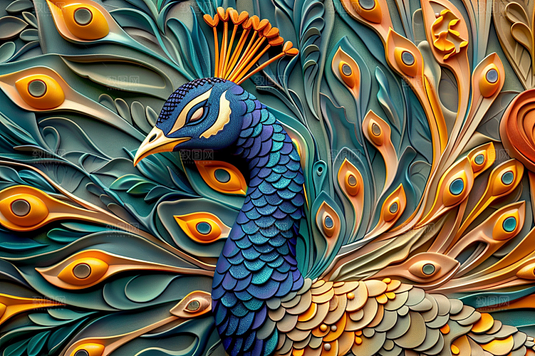 浮雕孔雀凹凸肌理素材