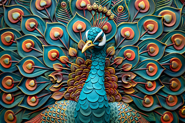 浮雕孔雀油画彩色素材