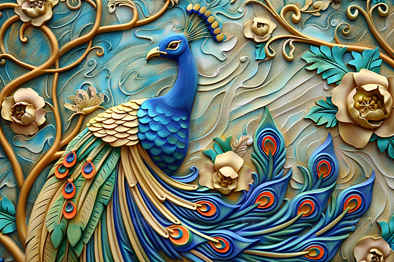 浮雕孔雀纹理凹凸素材