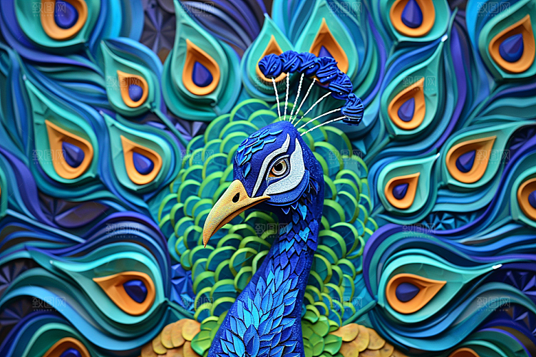 浮雕孔雀墙面装饰油画素材