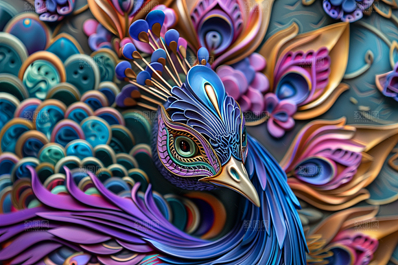浮雕孔雀雕刻油画素材